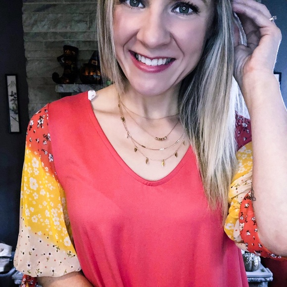 NWT Coral Dress with Floral Chiffon Sleeves - Picture 4 of 7